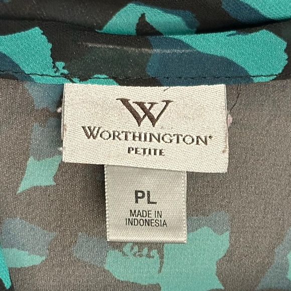 Worthington Teal and Black Short Sleeve Blouse, Size PL, Pre-owned - Picture 4 of 6